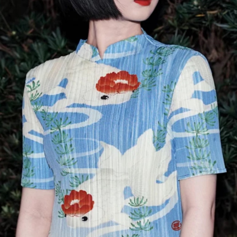 Camellia Goldfish New Chinese Style Accordion Pleat Qipao